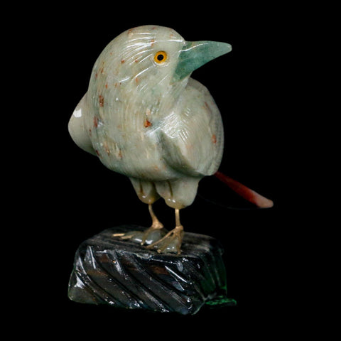 3.9" Hand Carved Bird Perched on Black Calcite, White Calcite, Rhodochrosite Peru - Fossil Age Minerals