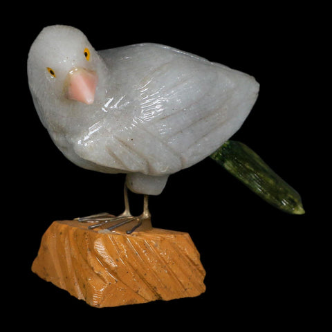 4" Hand Carved Bird Perched on Brown Calcite, White Calcite, Serpentine Peru - Fossil Age Minerals
