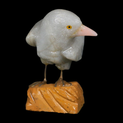 4" Hand Carved Bird Perched on Brown Calcite, White Calcite, Serpentine Peru - Fossil Age Minerals