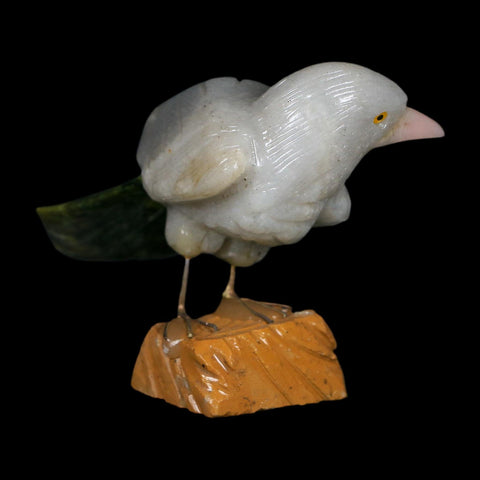 4" Hand Carved Bird Perched on Brown Calcite, White Calcite, Serpentine Peru - Fossil Age Minerals