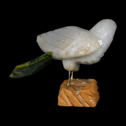 4" Hand Carved Bird Perched on Brown Calcite, White Calcite, Serpentine Peru - Fossil Age Minerals