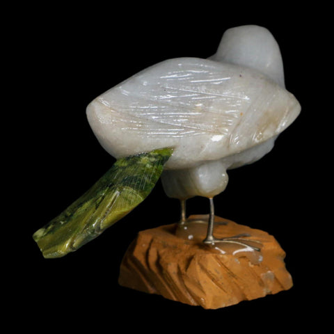 4" Hand Carved Bird Perched on Brown Calcite, White Calcite, Serpentine Peru - Fossil Age Minerals