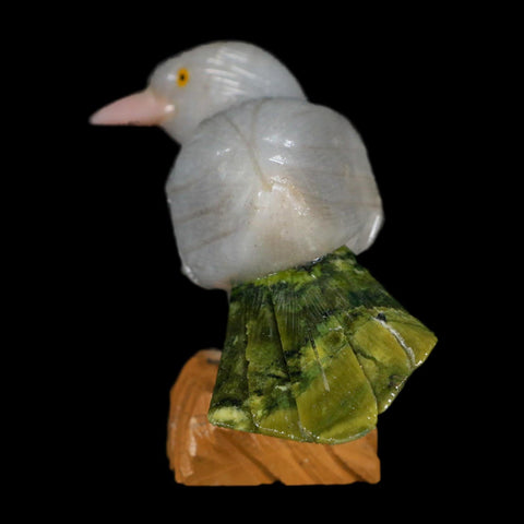 4" Hand Carved Bird Perched on Brown Calcite, White Calcite, Serpentine Peru - Fossil Age Minerals