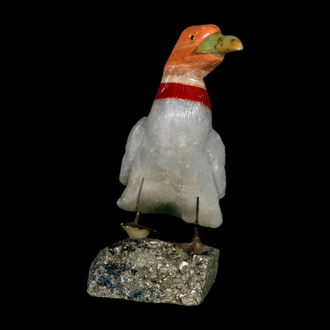 3.6" Hand Carved Duck Perched on Pyrite, White Calcite, And Red Calcite Peru - Fossil Age Minerals