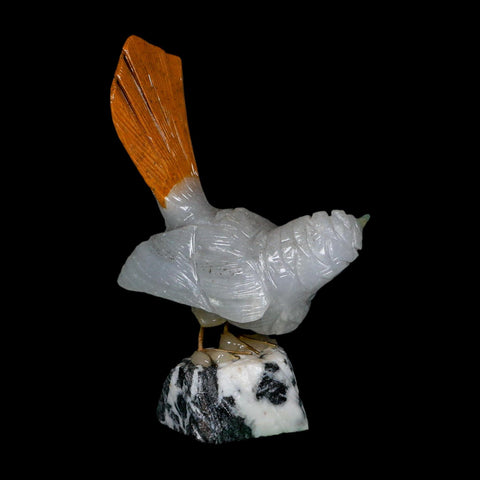 4" Hand Carved Bird Perched on Black White Calcite, Brown Calcite, White Calcite Peru - Fossil Age Minerals