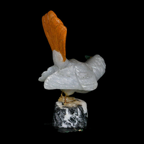4" Hand Carved Bird Perched on Black White Calcite, Brown Calcite, White Calcite Peru - Fossil Age Minerals