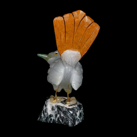 4" Hand Carved Bird Perched on Black White Calcite, Brown Calcite, White Calcite Peru - Fossil Age Minerals