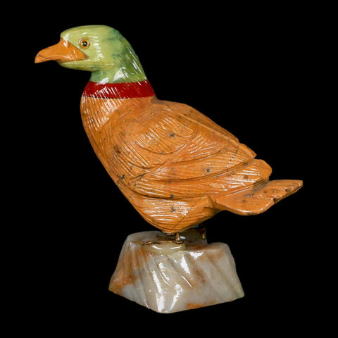 3.3" Hand Carved Duck Perched on Brown Calcite, Red Calcite, And Serpentine Peru - Fossil Age Minerals