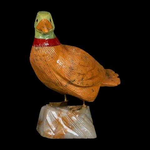 3.3" Hand Carved Duck Perched on Brown Calcite, Red Calcite, And Serpentine Peru - Fossil Age Minerals