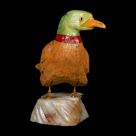 3.3" Hand Carved Duck Perched on Brown Calcite, Red Calcite, And Serpentine Peru - Fossil Age Minerals