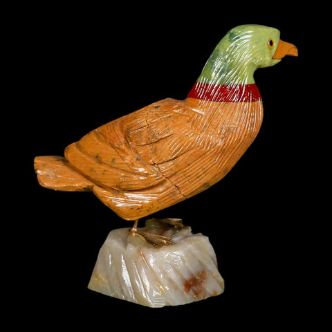 3.3" Hand Carved Duck Perched on Brown Calcite, Red Calcite, And Serpentine Peru - Fossil Age Minerals