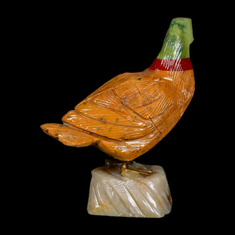 3.3" Hand Carved Duck Perched on Brown Calcite, Red Calcite, And Serpentine Peru - Fossil Age Minerals