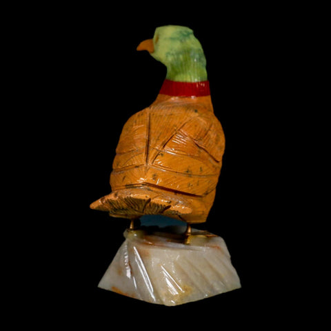 3.3" Hand Carved Duck Perched on Brown Calcite, Red Calcite, And Serpentine Peru - Fossil Age Minerals