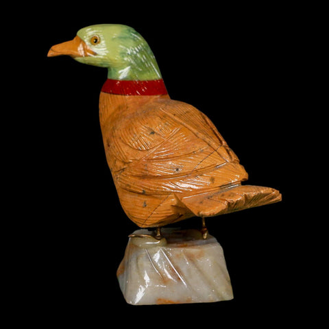 3.3" Hand Carved Duck Perched on Brown Calcite, Red Calcite, And Serpentine Peru - Fossil Age Minerals