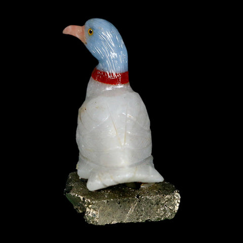 3.8" Hand Carved Duck Perched on Pyrite, Red Calcite, And Blue Calcite Peru - Fossil Age Minerals