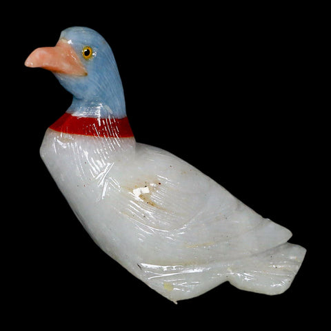 3.8" Hand Carved Duck Perched on Pyrite, Red Calcite, And Blue Calcite Peru - Fossil Age Minerals