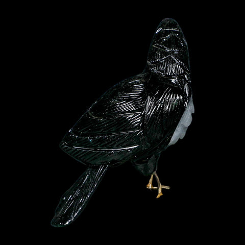 4.9" Hand Carved Tucan Perched on Pyrite, Back Calcite, And Blue Calcite Peru - Fossil Age Minerals