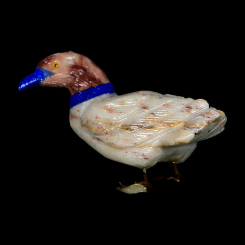 3.5" Hand Carved Duck Perched on Pyrite, Rhodochrosite, And Sodalite Peru - Fossil Age Minerals