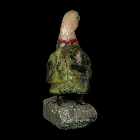3.7" Hand Carved Duck Perched on Pyrite, Serpentine, And Red Calcite Peru - Fossil Age Minerals