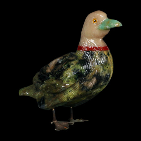 3.7" Hand Carved Duck Perched on Pyrite, Serpentine, And Red Calcite Peru - Fossil Age Minerals