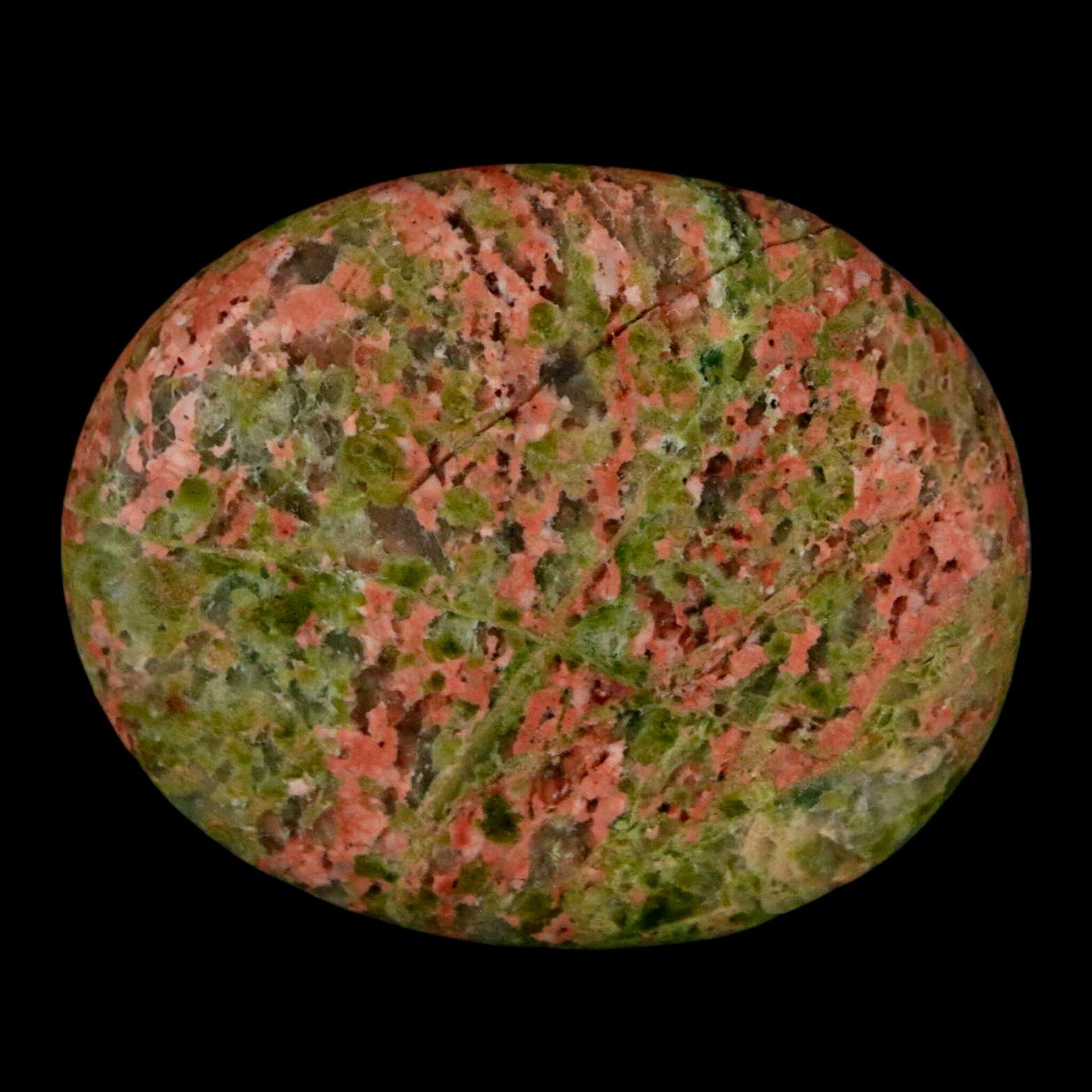 1.9" Unakite Green Epidote Pink Orthoclase Polished Worry Palm Stone Mineral Specimen - Fossil Age Minerals