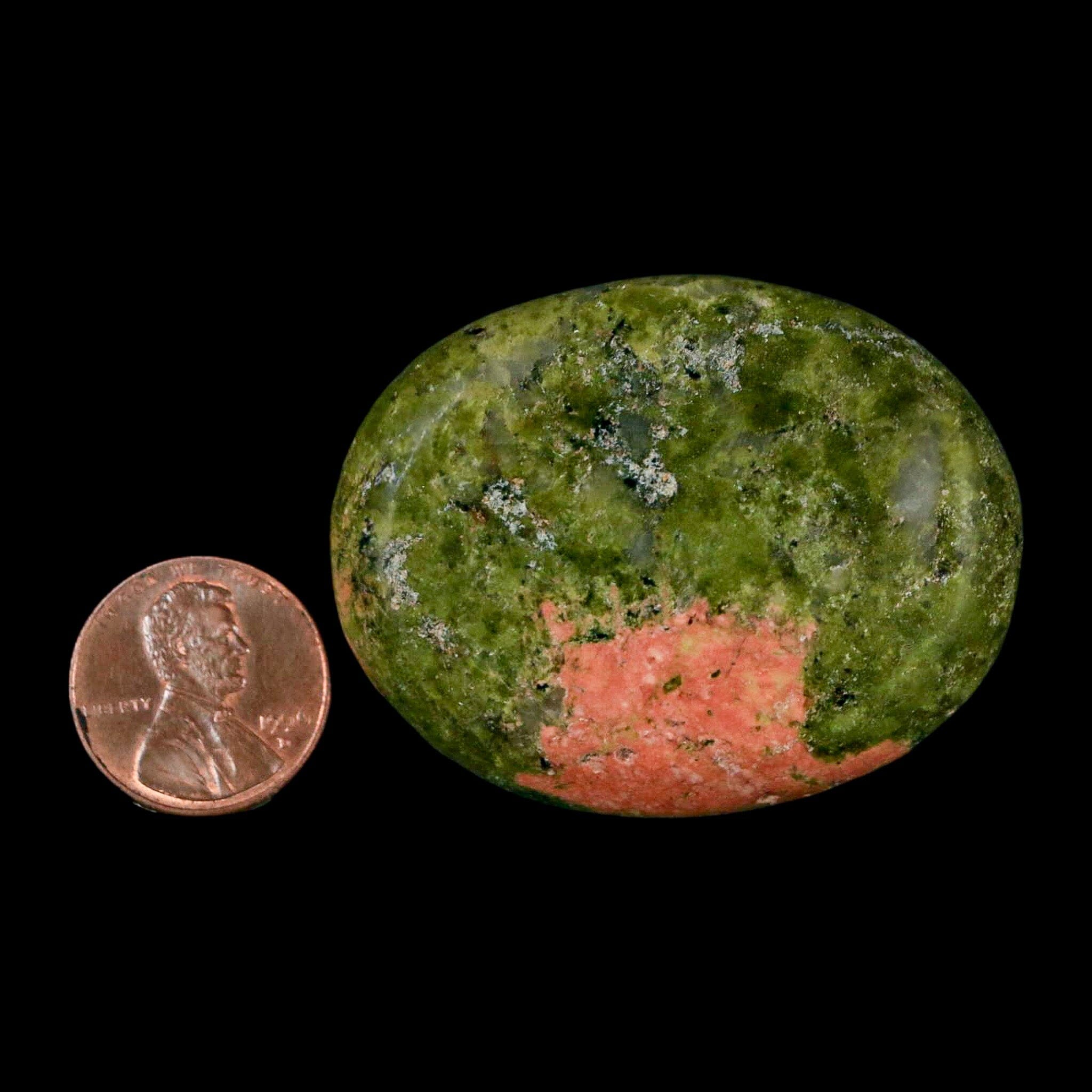 1.9" Unakite Green Epidote Pink Orthoclase Polished Worry Palm Stone Mineral Specimen - Fossil Age Minerals