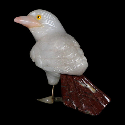 3.6" Hand Carved Bird Perched on Pyrite, White Calcite, And Rhodochrosite Peru - Fossil Age Minerals
