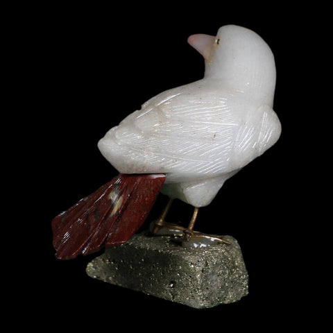 3.6" Hand Carved Bird Perched on Pyrite, White Calcite, And Rhodochrosite Peru - Fossil Age Minerals