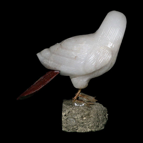 3.6" Hand Carved Bird Perched on Pyrite, White Calcite, And Rhodochrosite Peru - Fossil Age Minerals