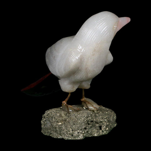 3.6" Hand Carved Bird Perched on Pyrite, White Calcite, And Rhodochrosite Peru - Fossil Age Minerals