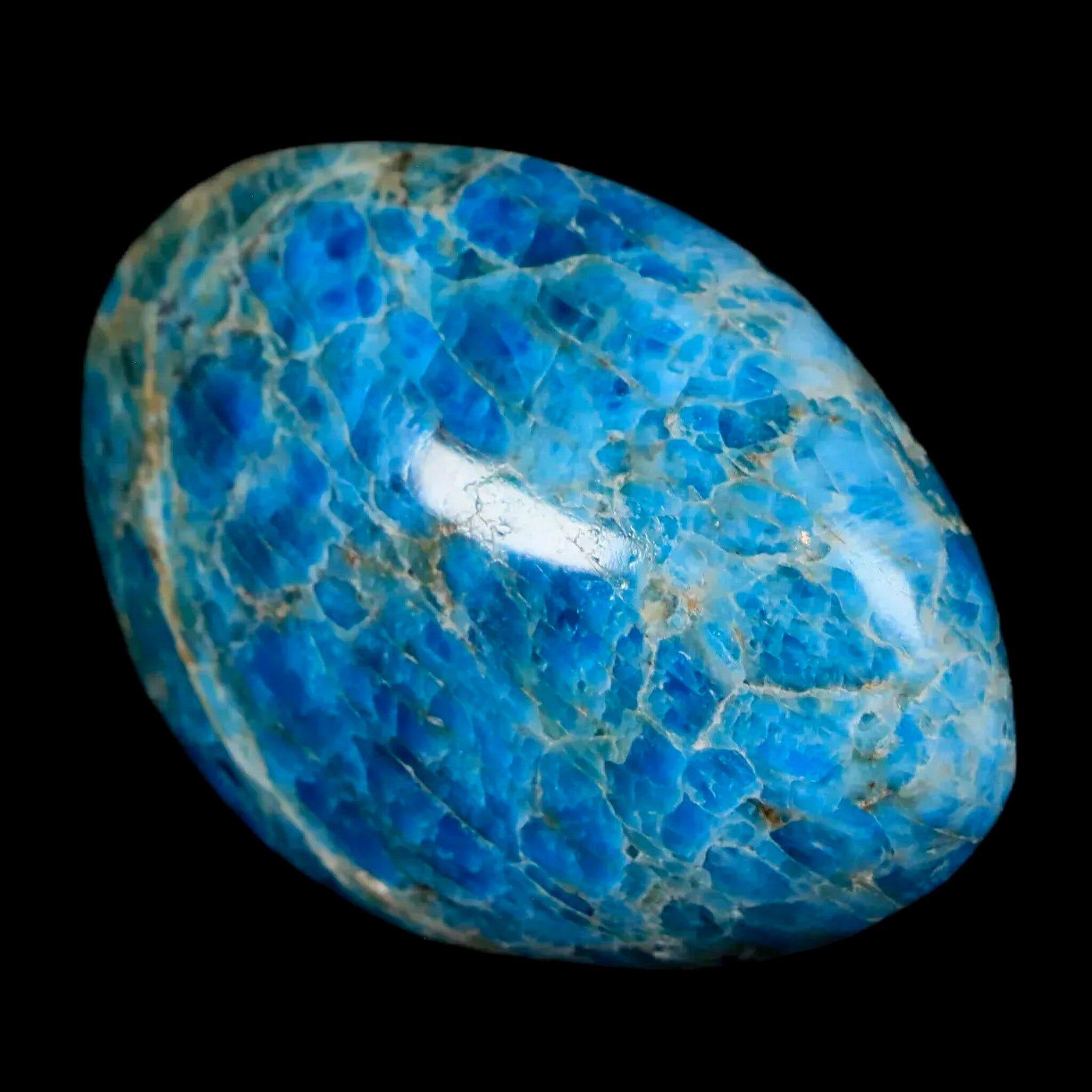 2.1" Natural Polished Blue Apatite Palm Stone Crystal Mineral Specimen Madagascar - Fossil Age Minerals