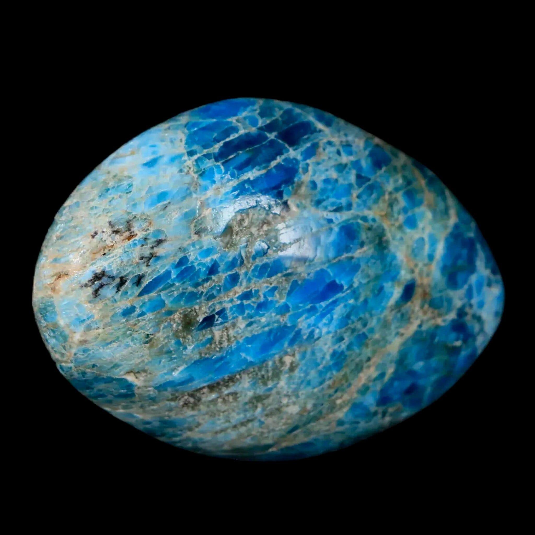 2.1" Natural Polished Blue Apatite Palm Stone Crystal Mineral Specimen Madagascar - Fossil Age Minerals