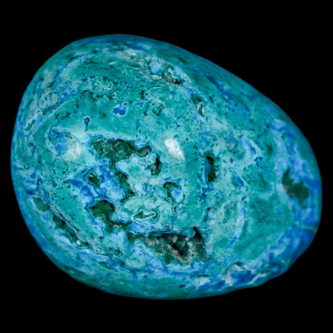 1.5" Chrysocolla Palm Stone Polished Free Form Blue And Teal Color Location Peru - Fossil Age Minerals