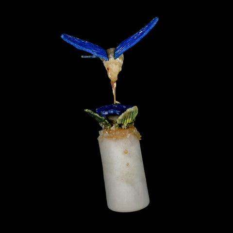 3.6" Hand Carved Bird Perched on Crystal Quartz Blue Sodalite Calcite Hummingbird Peru - Fossil Age Minerals