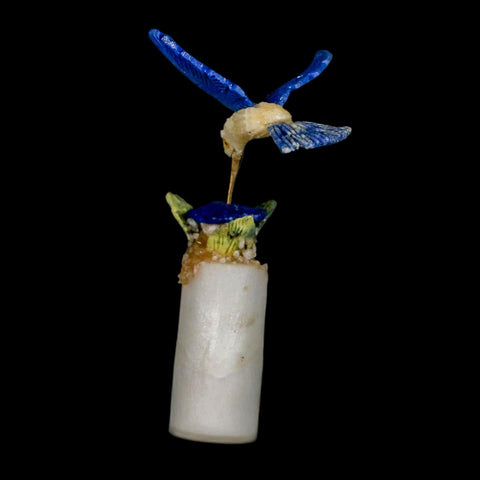 3.6" Hand Carved Bird Perched on Crystal Quartz Blue Sodalite Calcite Hummingbird Peru - Fossil Age Minerals