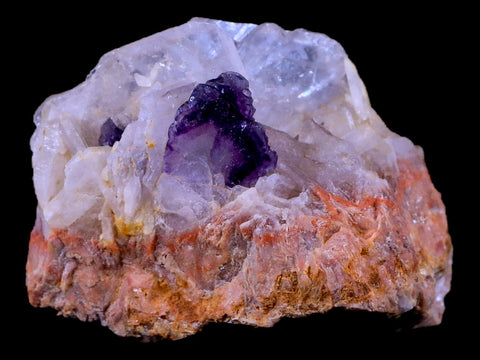 2.1" Purple Fluorite on White Barite Blades Crystal Minerals Taouirirt Morocco - Fossil Age Minerals