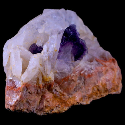 2.1" Purple Fluorite on White Barite Blades Crystal Minerals Taouirirt Morocco - Fossil Age Minerals
