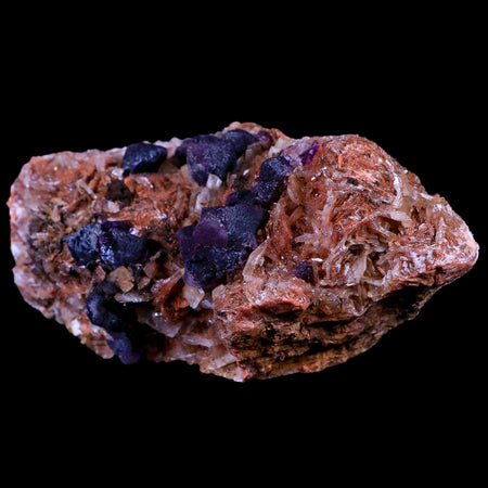 4.8" Purple Fluorite on White Barite Blades Crystal Minerals Taouirirt Morocco
