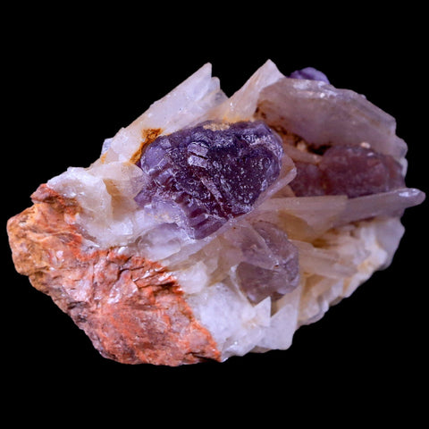 2.6" Purple Fluorite on White Barite Blades Crystal Minerals Taouirirt Morocco - Fossil Age Minerals