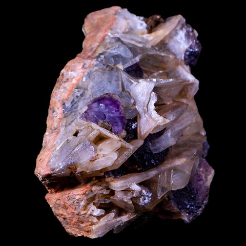 4.4" Purple Fluorite on White Barite Blades Crystal Minerals Taouirirt Morocco - Fossil Age Minerals