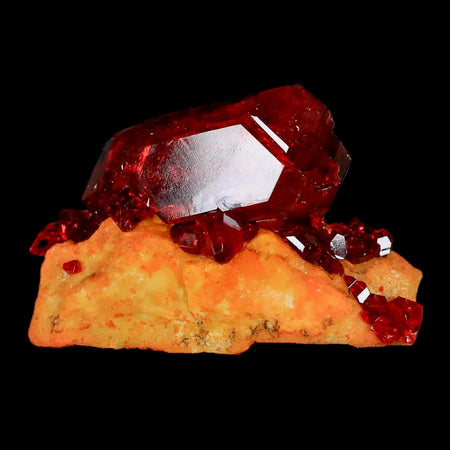 2.3" Stunning Red Pruskite Yellow Base Crystal Mineral Specimen From Poland