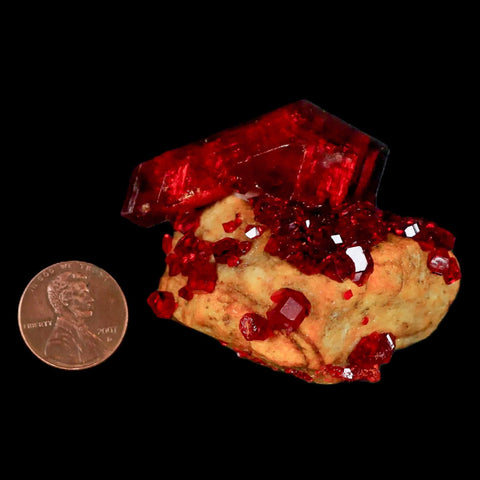 2.3" Stunning Red Pruskite Yellow Base Crystal Mineral Specimen From Poland - Fossil Age Minerals