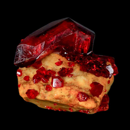 2.3" Stunning Red Pruskite Yellow Base Crystal Mineral Specimen From Poland
