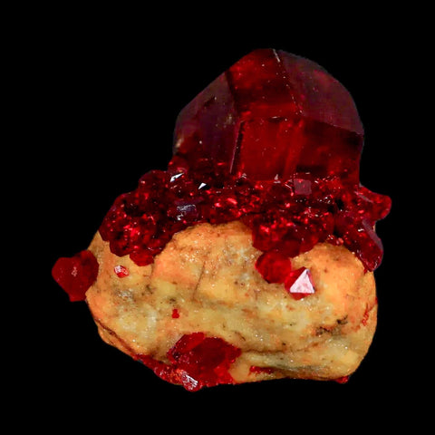 2.3" Stunning Red Pruskite Yellow Base Crystal Mineral Specimen From Poland - Fossil Age Minerals