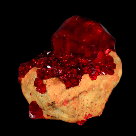 2.3" Stunning Red Pruskite Yellow Base Crystal Mineral Specimen From Poland - Fossil Age Minerals
