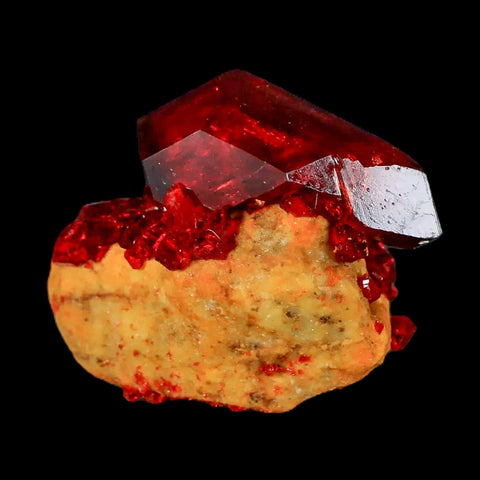 2.3" Stunning Red Pruskite Yellow Base Crystal Mineral Specimen From Poland - Fossil Age Minerals