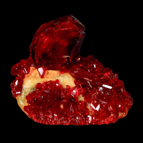 2.3" Stunning Red Pruskite Yellow Base Crystal Mineral Specimen From Poland - Fossil Age Minerals