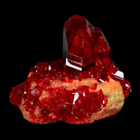 2.3" Stunning Red Pruskite Yellow Base Crystal Mineral Specimen From Poland - Fossil Age Minerals