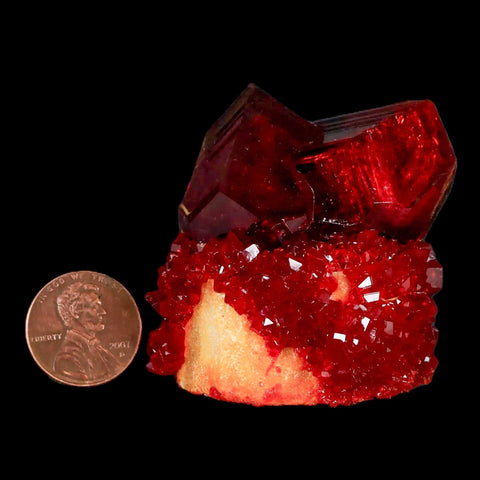 1.9" Stunning Red Pruskite Yellow Base Crystal Mineral Specimen From Poland - Fossil Age Minerals