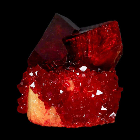 1.9" Stunning Red Pruskite Yellow Base Crystal Mineral Specimen From Poland - Fossil Age Minerals
